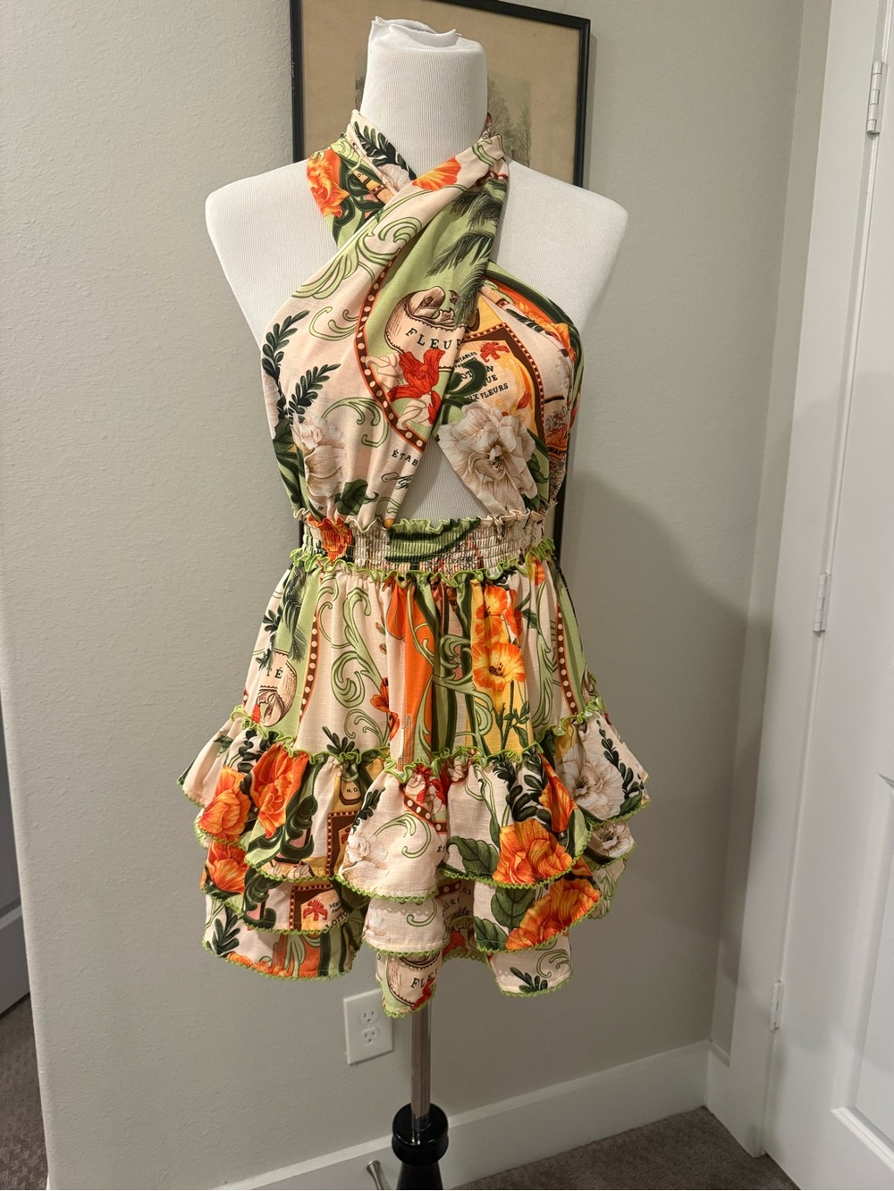 NWT Agua Bendita Halter Ruffle Mini Dress SZ M